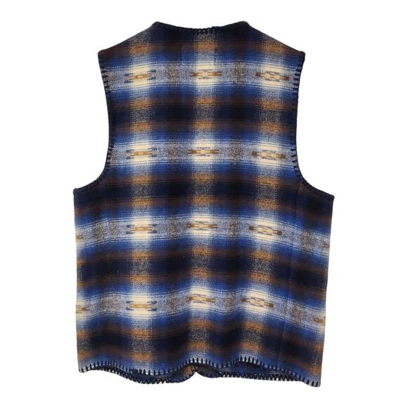 First In Fashion Collectible Blue Plaid Wool Vest Large - Picture 2 of 10